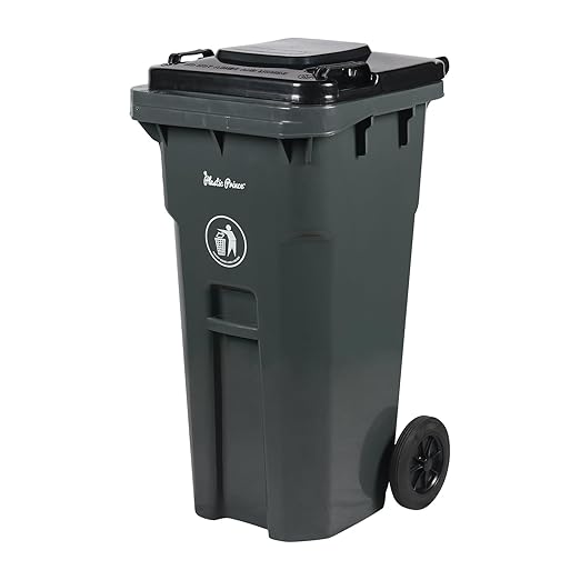 32 Gallon Trash Can with Wheels Outdoor Trash Can with Wheels and Lid Heavy-Duty Trash Bin for Plastic Outside Garbage Can Wheeled Gray for Home Hospitals Restaurants Offices