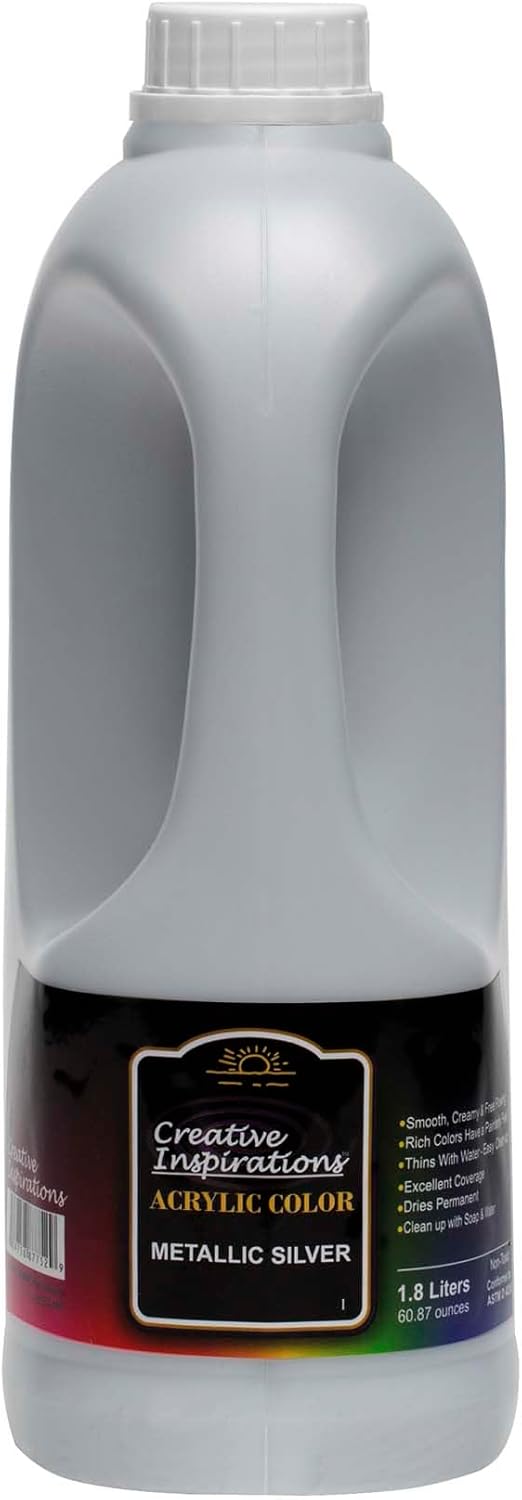 Creative Inspirations Acrylic Paint - Metallic Silver - 1.8 Liter - Smooth & Creamy Consistency, Vibrant Pigmentation, Great Coverage for Artists - Clean Up with Soap & Water