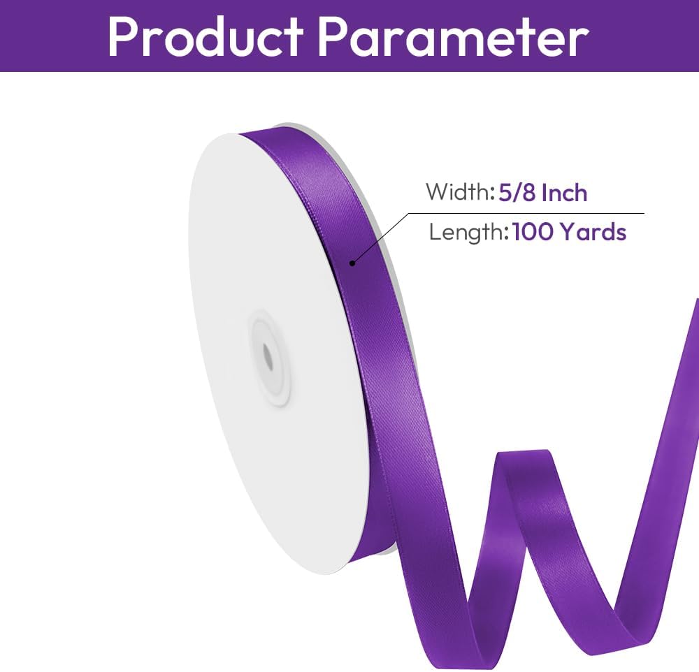 5/8" Width x 100 Yards Satin Ribbon, Deep Purple Ribbon Perfect for DIY Craft, Bows, Gift Wrapping, Flower Bouquet, Valentine's Day, Christmas and Halloween Party Decoration