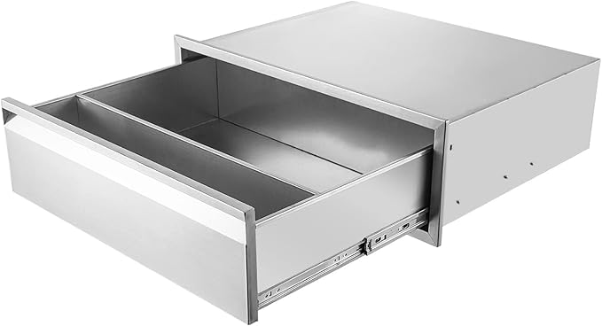 Outdoor Kitchen Drawer, 30" W x 10" H x 23" D Stainless Steel BBQ Single Drawer with Clapboard, BBQ Island Drawers for Outdoor Kitchens or Patio Grill Station