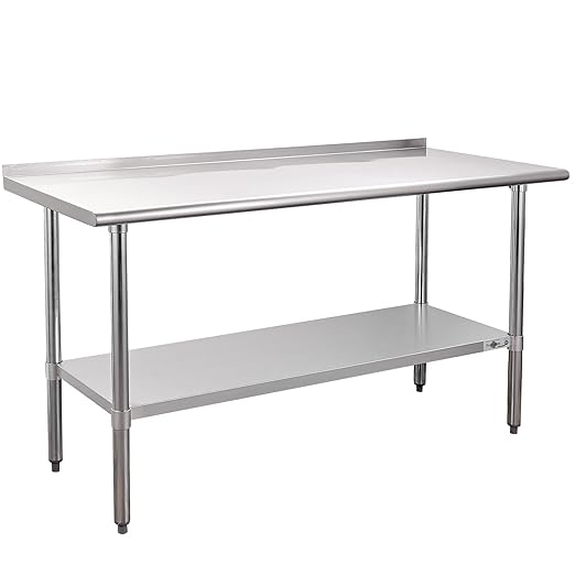Profeeshaw Stainless Steel Prep Table NSF Commercial Work Table with Backsplash and Undershelf for Kitchen Restaurant 60x24 Inch