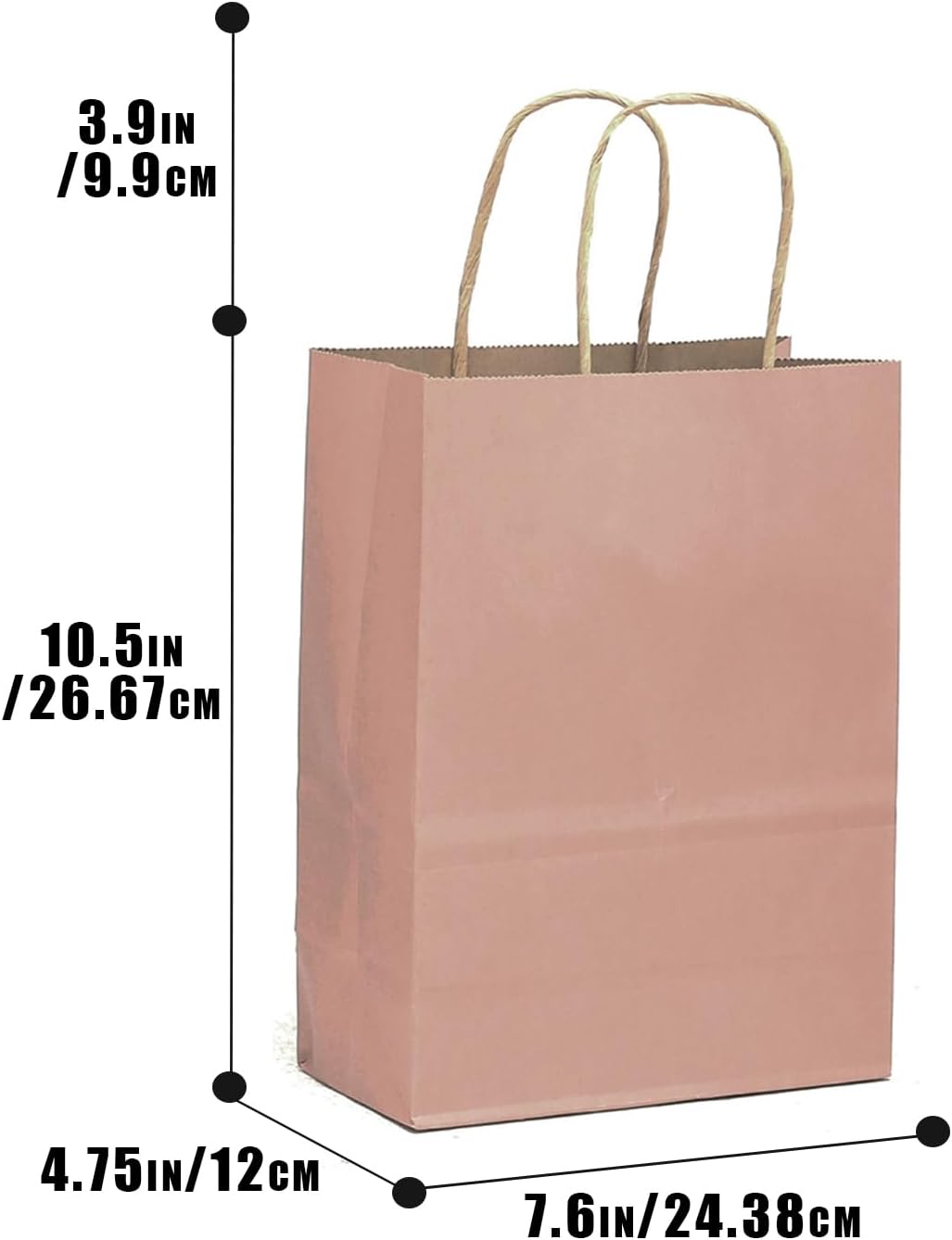 qiqee 32-Packs Cinnamon Pink Paper Gift Bags with Handles Bulk 7.6"x4.75"x10.5" Medium Size Gift Bags Multiple Uses