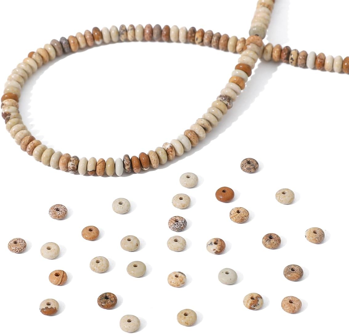 Natural Brown Picture Disk Stone Beads 4x2mm 160pcs Rondelle Loose Semi Gemstone Beads for Jewelry Making Design