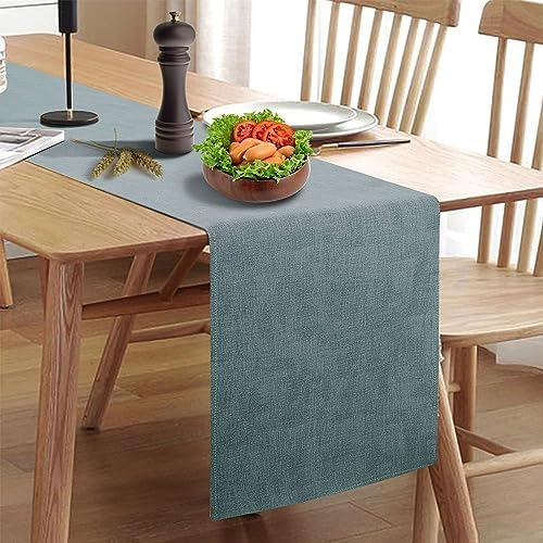 Wipeable Table Runner, Thick Farmhouse Dresser Runner, Rustic Indoor/Outdoor 48'', Blue Grey