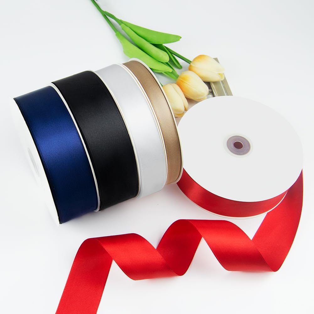 5/8" x 100 Yards Satin Ribbon - White Silk Ribbon with Spool - Ideal for Gift Wrapping, Floral Bouquets, Crafts, Wedding Party Decorations, Christmas and Sewing Projects