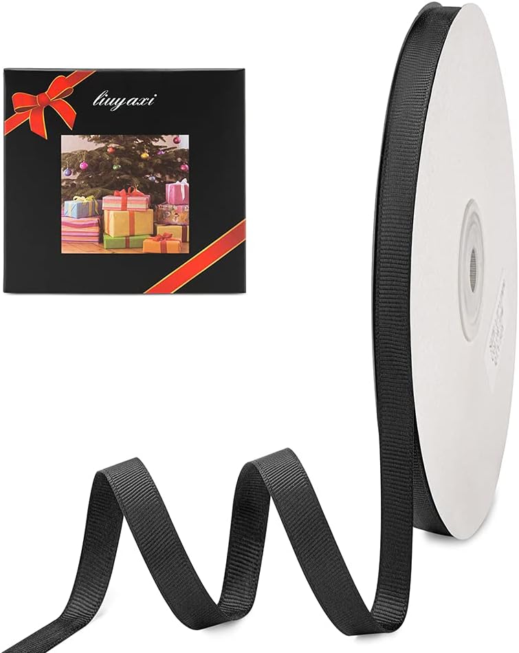 LIUYAXI 1/4" X 50 Yards Solid Black Grosgrain Ribbon, Perfect for Crafts, Wedding Decor, DIY Hair Accessories, Sewing, Gift Package Wrapping and More