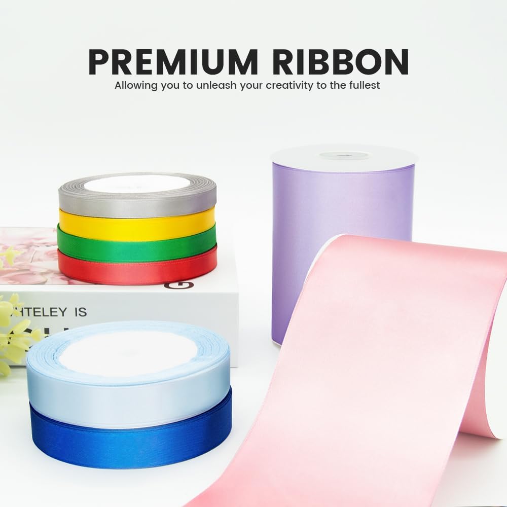 4 Inch x 25 Yard Black Satin Ribbon - Perfect for Gift Wrapping, Cutting Ribbons, Ceremony Décor, Wedding Bouquets, Embroidery, Christmas Crafts & Sewing Projects