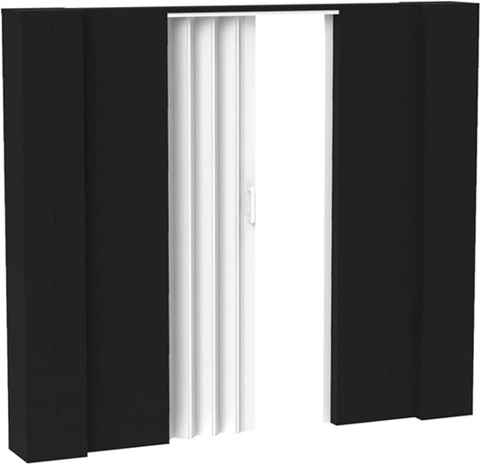 EverBlock 8’ x 7’ Wall Kit with Accordion Door | 3’ x 7’ Doorway | Modular Building Blocks | Wall Display System | Room Divider & Partition | Easy to Connect & Reuse | Indoor & Outdoor Use | Black