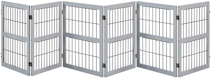 unipaws 132" Extra Wide Dog Gate, 31.5” Height Free Standing Tall Pet Fence, Foldable Cat Barriers for Home, Doorway, Stairs, Indoor Use, Grey