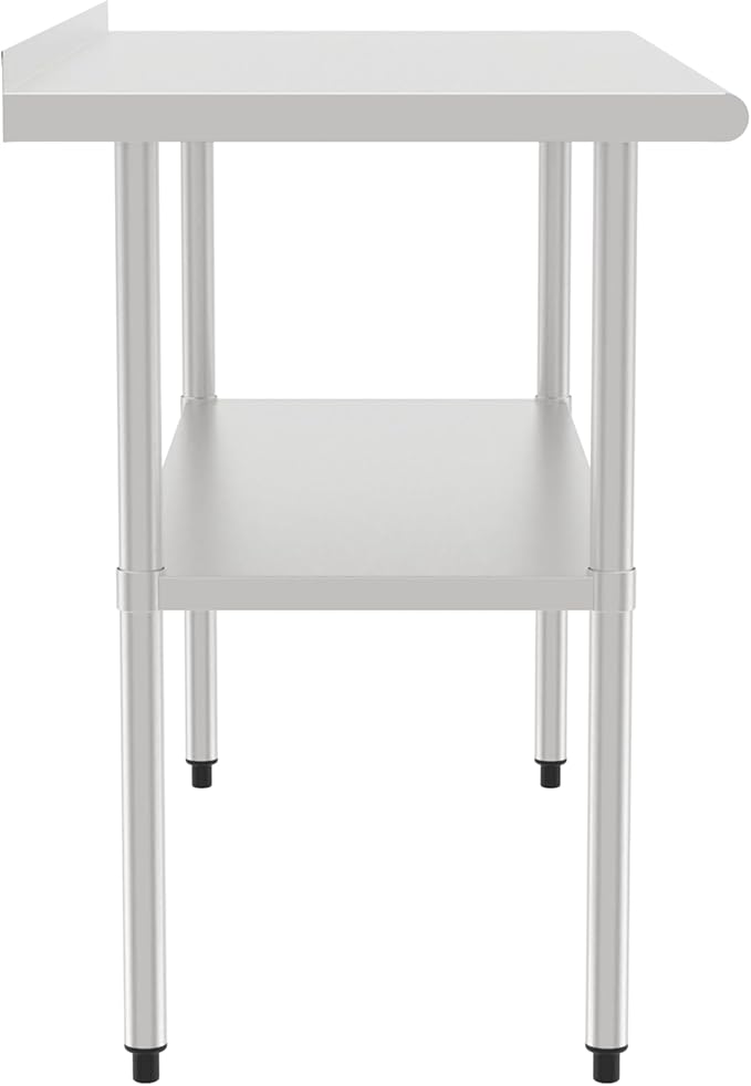 Stainless Steel Table (Backboard Table+Adjustable Legs, 24 x 48 Inch)