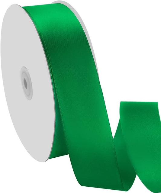 1-1/2" x 100 Yards Satin Ribbon - Wide Silk Green Ribbon with Spool - Ideal for Gift Wrapping, Floral Bouquets, Crafts, Wedding Party Decorations, Christmas and Sewing Projects
