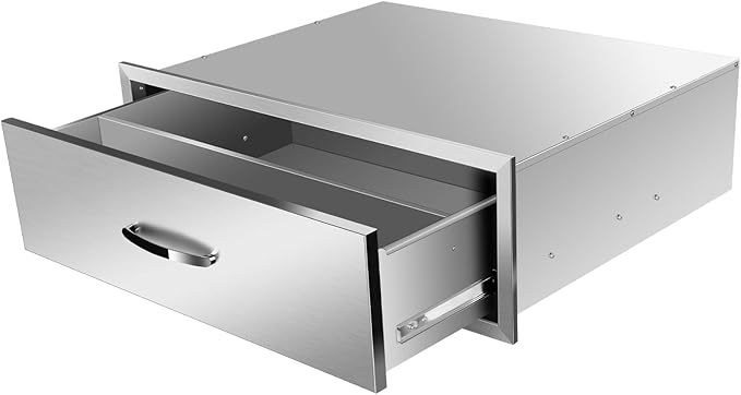 Pull Out Trash Drawer, Lower Sliding Rails Stainless Steel Roll Out Trash Bin Pull Out Tray With Handle For Outdoor Kitchen BBQ Island Grill Station,Single Drawer