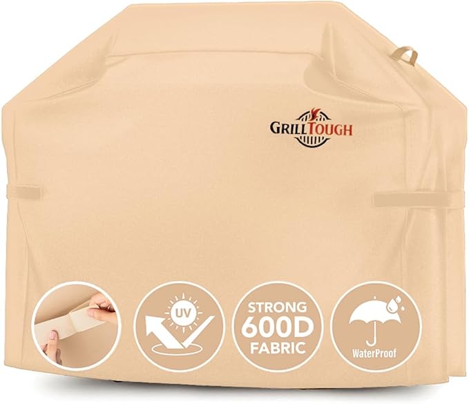 Heavy Duty BBQ Grill Cover for Outdoor Grill, 52 Inch – Waterproof, Weather Resistant, UV & Fade Resistant with Adjustable Straps – Gas Grill Cover for Weber, Genesis, Charbroil, etc. Tan