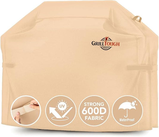 Heavy Duty BBQ Grill Cover for Outdoor Grill, 72 Inch – Waterproof, Weather Resistant, UV & Fade Resistant with Adjustable Straps – Gas Grill Cover for Weber, Genesis, Charbroil, etc. Tan