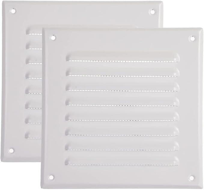 Vent Systems - 5 x 5 Inch (Inner) Pack of 2 White Metal Square Soffit Air Vent Grille Cover, Register Vent Deflector Louver Built-in Mesh HVAC for Bathroom Home Office Kitchen 6.5" x 6.5" (Outer)
