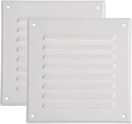Vent Systems - 5 x 5 Inch (Inner) Pack of 2 White Metal Square Soffit Air Vent Grille Cover, Register Vent Deflector Louver Built-in Mesh HVAC for Bathroom Home Office Kitchen 6.5" x 6.5" (Outer)