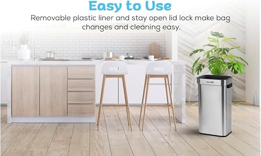 SIMPLI-Magic 18.5 Gallon (70L) Open Top Trash Can – Rectangular Commercial Trash Can – Smudge-Resistant, Easy to Clean, Non-Skid Base, Brushed Stainless Steel