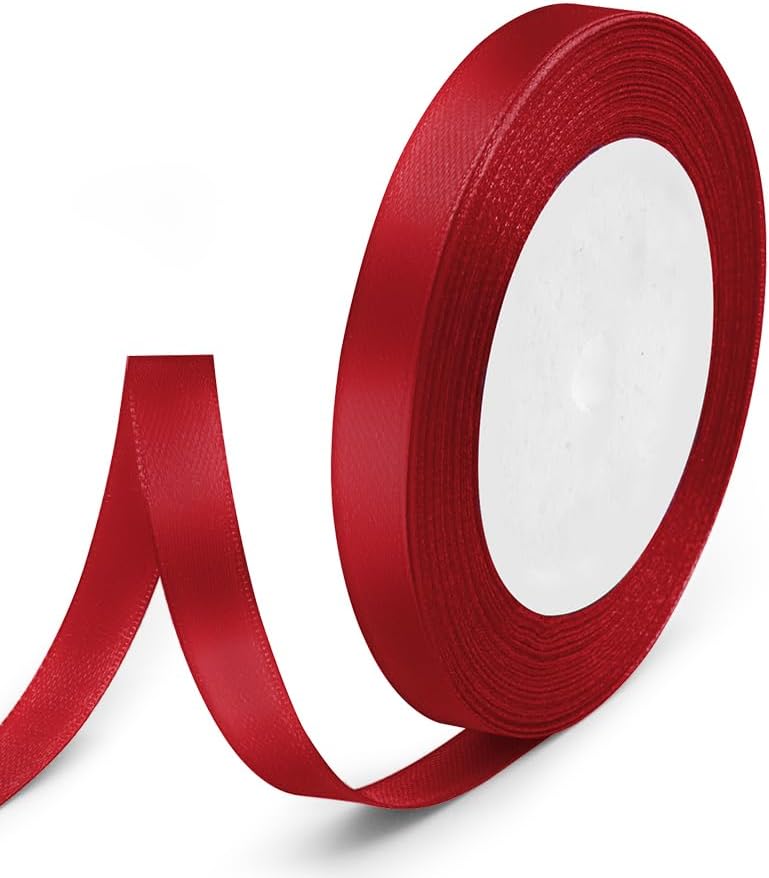 3/8" x 25 Yards Satin Ribbon, Scarlet Silk Ribbon Ideal for Gift Wrapping, Floral Bouquets, Crafts, Wedding Party Decorations, Christmas and Sewing Projects
