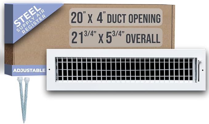 Fits 20x4 Duct Opening Steel Adjustable Air Supply Grille by Handua | Register Vent Cover Grill for Sidewall and Ceiling | White | Outer Dimensions: 21.75" X 5.75"
