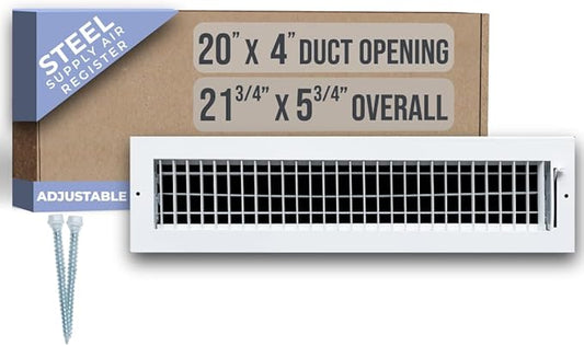 Fits 20x4 Duct Opening Steel Adjustable Air Supply Grille by Handua | Register Vent Cover Grill for Sidewall and Ceiling | White | Outer Dimensions: 21.75" X 5.75"