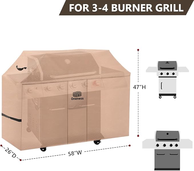 Oneness Grill Cover，58 inch Waterproof Weather Resistant BBQ Gas Grill Cover for Weber Spirit Char-Broil Performance,No Fading Within 2 Years