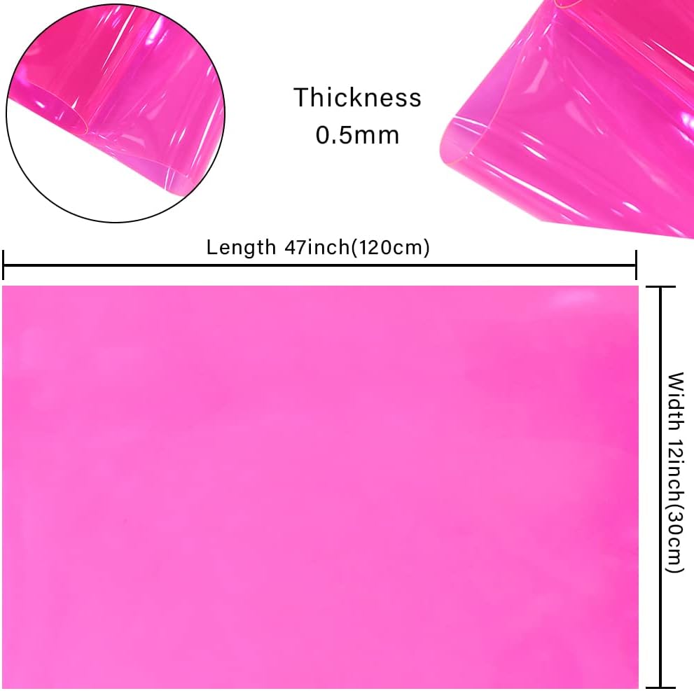 HYANG Pink Transparent PVC Super Clear Holographic Vinyl Faux Leather Sheets 1 Roll 12" x 47" (30cm x 120cm) for DIY Bows Earrings Bags DIY Crafts Making