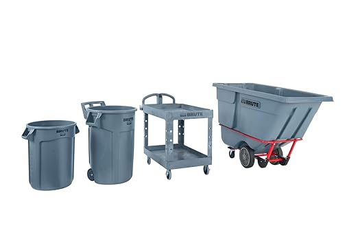 Rubbermaid Commercial Products BRUTE Heavy Duty 2-Shelf Utility/Service Cart, Large, Lipped Shelves, Ergonomic Handle, 750 lbs. Capacity, Black, for Warehouse/Garage/Cleaning/Maintenance/Stadiums
