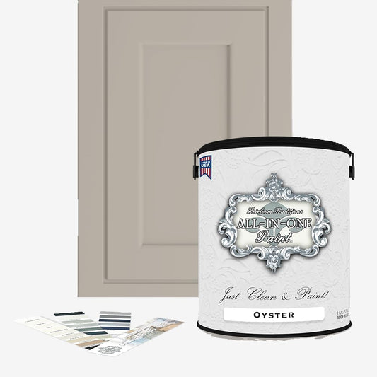 ALL-IN-ONE Paint, Durable cabinet and furniture paint. Built in primer and top coat, no sanding needed. Includes our 30 featured color card - Oyster, Gallon