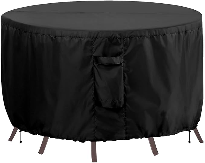 OutdoorLines Outdoor Waterproof Patio Table Furniture Set Covers - Round Couch Sectional Cover Outside Weatherproof Patio Furniture Covering for Deck, Lawn and Backyard 62" Dia x 28" H, Black