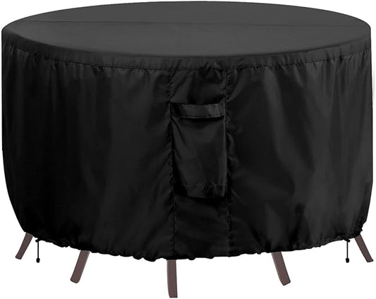 OutdoorLines Outdoor Waterproof Patio Table Furniture Set Covers - Round Couch Sectional Cover Outside Weatherproof Patio Furniture Covering for Deck, Lawn and Backyard 96" DIA x 28" H, Black