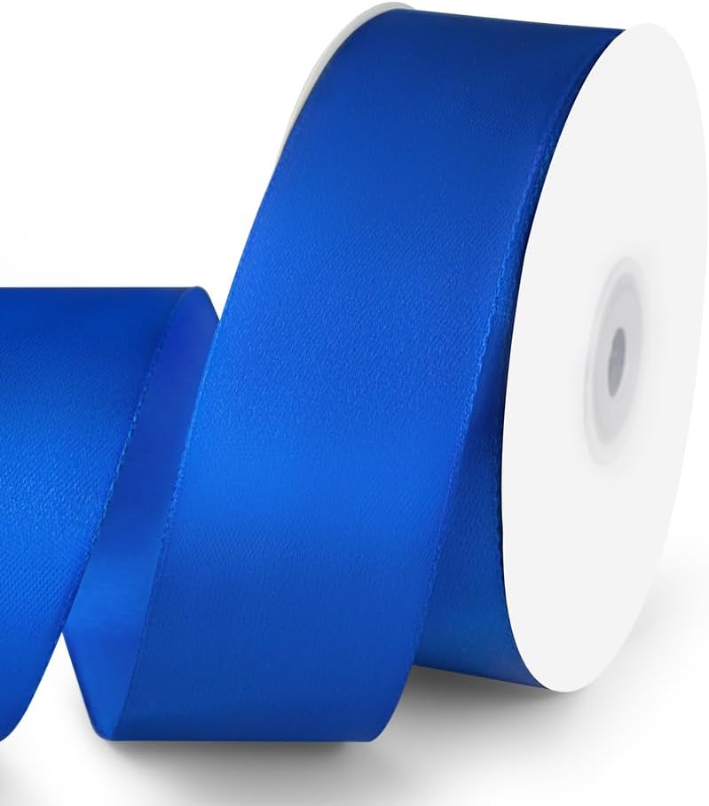 KMER LIFE 1-1/2" Wide x 50 Yards Single Faced Polyester Satin Ribbon, Royal Blue Satin Ribbon for Wedding Decor, Wreath, Crafts & Gift Wrapping