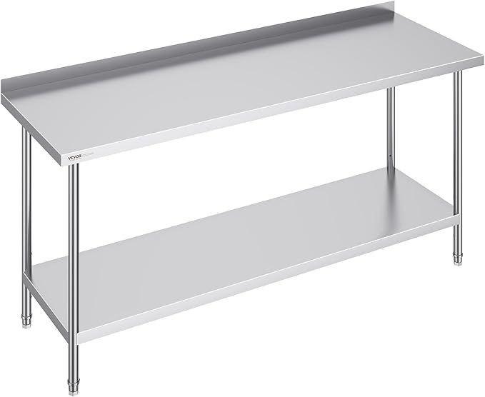 VEVOR 24 x 72 x 36 Inch Stainless Steel Work Table, Commercial Food Prep Worktable Heavy Duty Prep Worktable, Metal Work Table with Adjustable Height for Restaurant, Home and Hotel