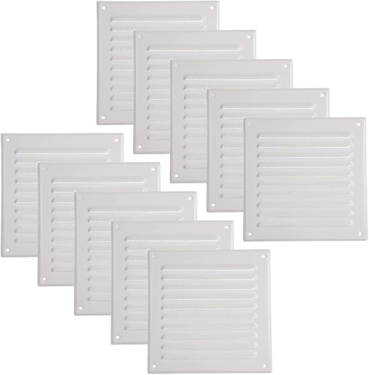 Vent Systems - 6 x 6 Inch (Inner) Pack of 10 White Metal Square Soffit Air Vent Grille Cover, Register Vent Deflector Louver Built-in Mesh HVAC for Bathroom Home Office Kitchen 8" x 8" (Outer)