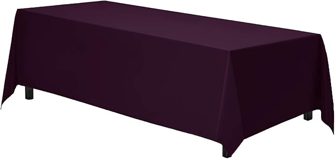 Gee Di Moda Rectangle Tablecloth - 90 x 132 Inch Eggplant Table Cloth for 6 Foot Tables with Floor-Length Drop - Heavy Duty Washable Fabric for Holiday Party, Dinner, Weddings & Baby Shower