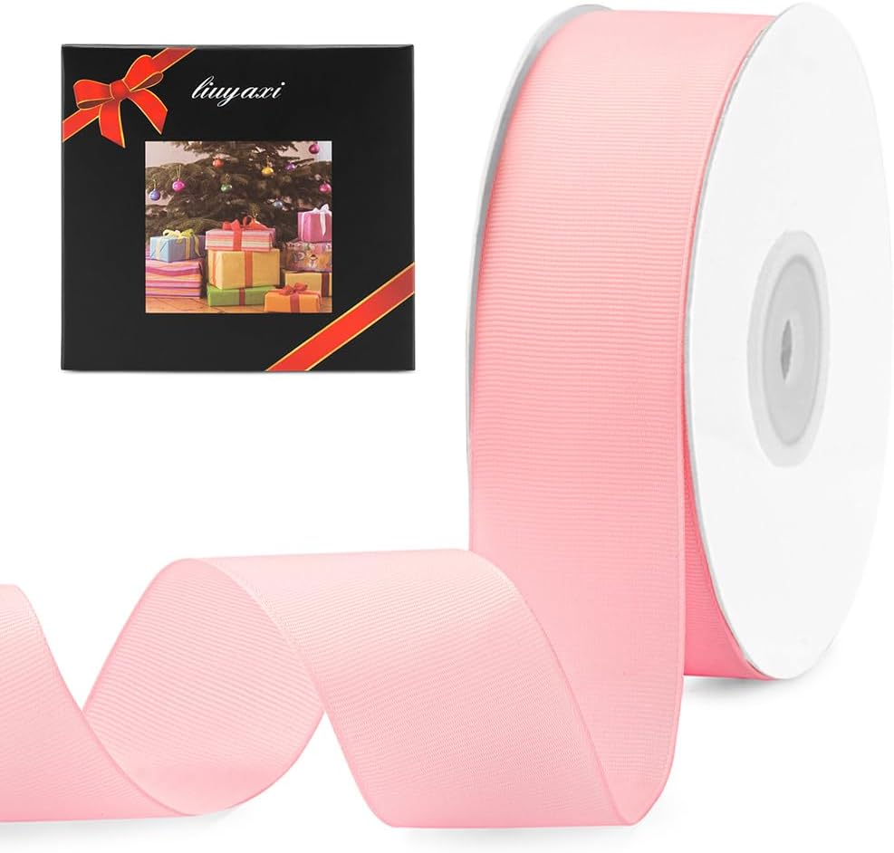 LIUYAXI 2" X 50 Yards Solid Pink Grosgrain Ribbon, Perfect for Crafts, Wedding Decor, DIY Hair Accessories, Sewing, Gift Package Wrapping and More