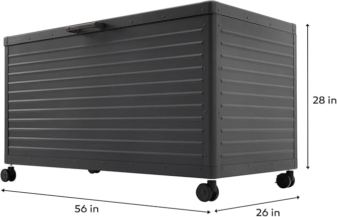 MIRADOR 175 Gallon Outdoor Storage Box Waterproof, Metal Deck Box with wheels for Patio Furniture, Garden Tools, Outdoor Cushion, Charcoal