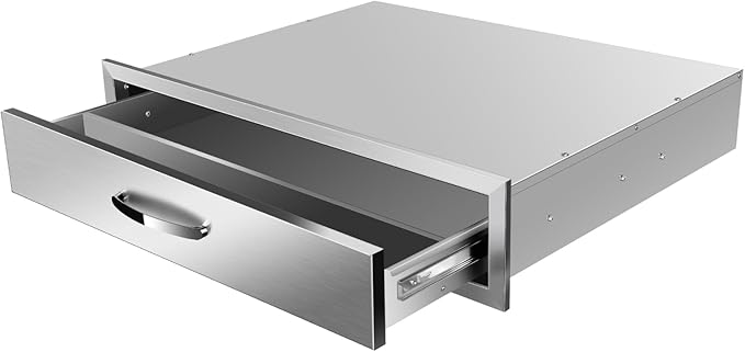 Outdoor Kitchen Drawers, Box Frame Style Flush Mount BBQ Drawer w/Stainless Steel Handle, BBQ Island Drawers For Patio Grill Station,Single Drawer