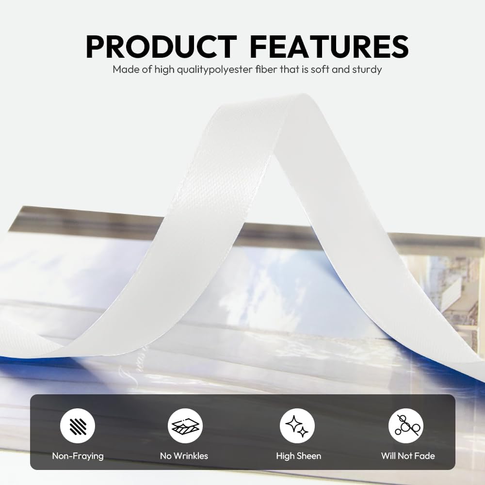 5/8 Inch 100 Yards White Ribbon, Fabric White Stain Ribbon for Gift Wrapping, Wedding and Birthday Party Decoration, Valentine's Day, Craft, Flower Bouquet, Sewing