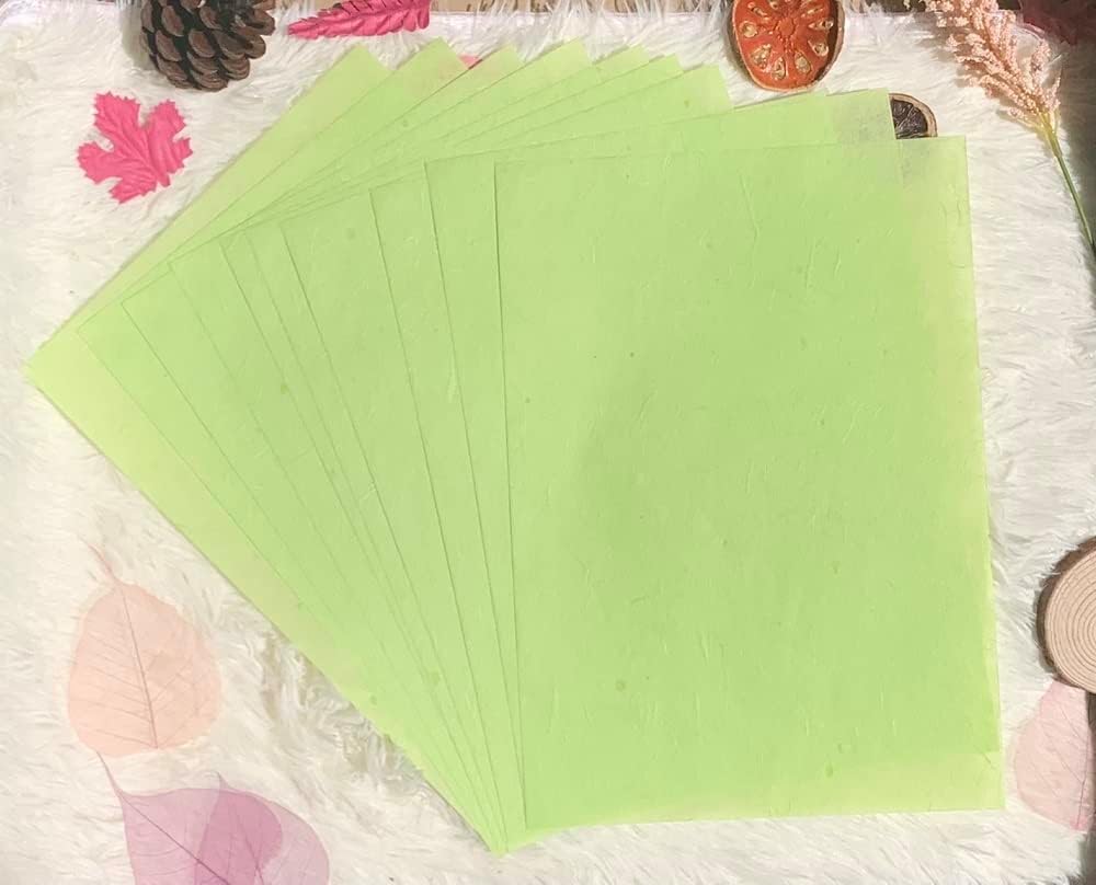 50 Sheets A4 Natural Fiber Mulberry Tree Mulberry Paper Sheets Art Tissue Washi Paper Design Craft Art Origami Suppliers Card Making DIY Crafts (Green Tone, A4)