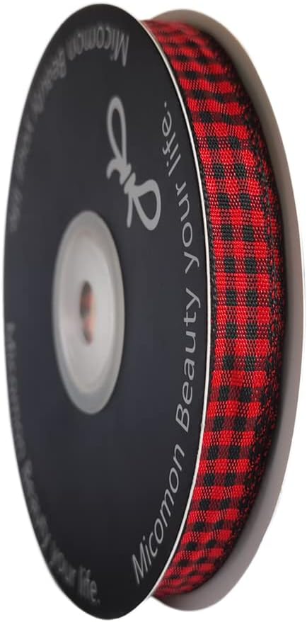 Red and Black Gingham Plaid Checked Ribbon 25 Yards Each Roll 100% Polyester (3/8",BlackRed)