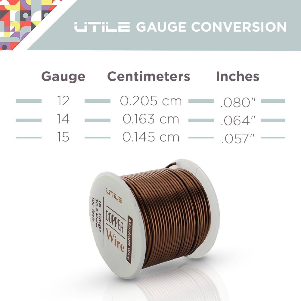 UTILE Bonsai Wire - Armature Aluminum Wire 100 ft 15 Gauge 1.8 mm Bonsai Training Wire, Tree Kit, Plant, Sculpting, Clay, Crafts, Bendable, Gardening, Beading and Jewelry Making (Copper)