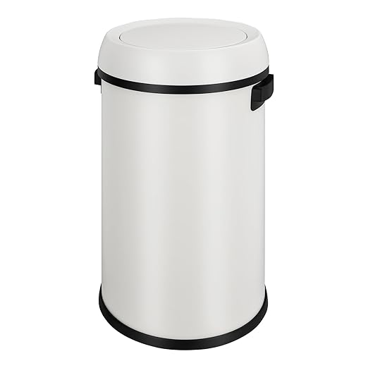 GarveeHome 17 gal/65 L Swing Top Trash Can, Stainless Steel Rubbish Bin, Commercial Grade Waste Container, Round Garbage Can for Outdoor, Home Office, Restaurant, White
