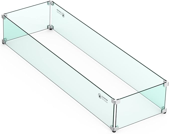 Skyflame Linear Fire Pit Wind Guard – 40.5" x 12.5" Thick Tempered Glass Firepit Screen/Clear Shields for Propane Fire Pit Table