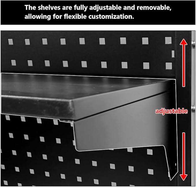 JZD Steel Free Standing Pegboard Shelf Unit, Metal Pegboard Floor Display System, for Home Office, Black
