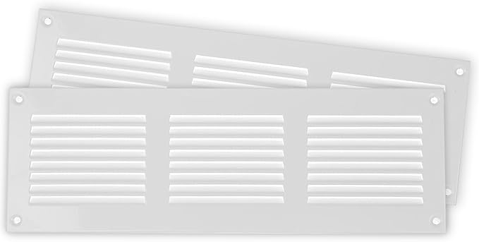 Repa Market 2-Pack 12x4 Inch Air Vent Cover/White Galvanized Steel Louvered Grill Cover with Mesh Screen/Wall or Ceiling Vent/Durable Flush Mount HVAC Register for Indoor and Outdoor Ventilation