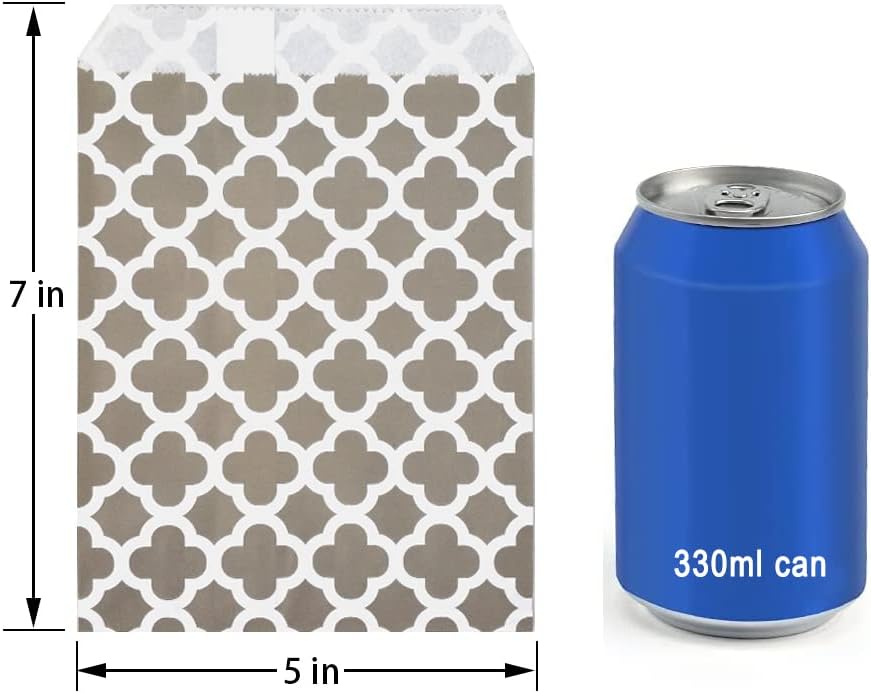 KEYYOOMY 200 Pcs Grey Candy Buffet Bags - Small Polka Dot Paper Treat Bags for Wedding & Birthday Party (5 x 7 inch)