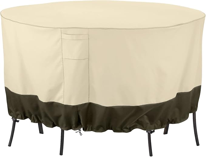 SunPatio Waterproof Outdoor Furniture Covers for Table Chairs Set, UV Resistant Anti-Fading Patio Table Cover, Beige and Olive, Round 72" Dia