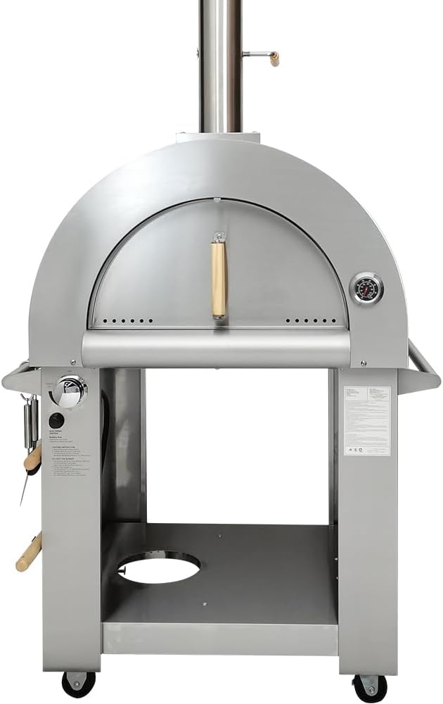 KOSTCH 32.5 inch Wood Fired and Propane Gas Pizza Oven for Outdoor Kitchen in Stainless Steel, Large Pizza Oven for Outside, Yard and Party