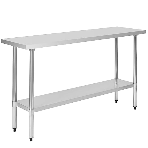 Stainless Steel Work Table 18 x 60 Inch, NSF Commercial Prep Table with Undershelf, Heavy Duty Food Prep Workstation