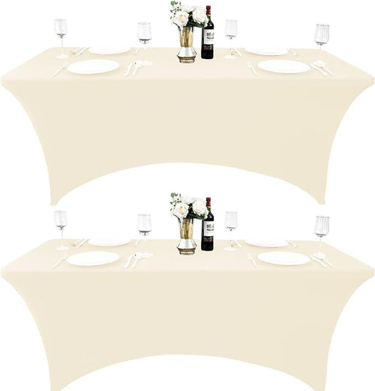 2-Pack 4ft Spandex Table Covers for Rectangular Folding Tables - Wrinkle Resistant Stretch Tight Table Cloths - Ultimate Fitted Table Protector for Parties, Banquet, and Wedding